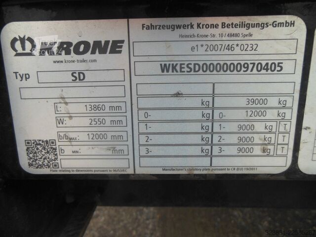 Otvorena poluprikolica sa ceradom KRONE SD, LOWDECK, LIFTACHSE