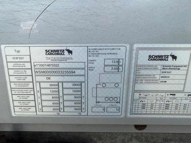 Otevřený návěs s plachtou SCHMITZ CARGOBULL 3Achs Standard Tasbach Staplerhalter Liftachse