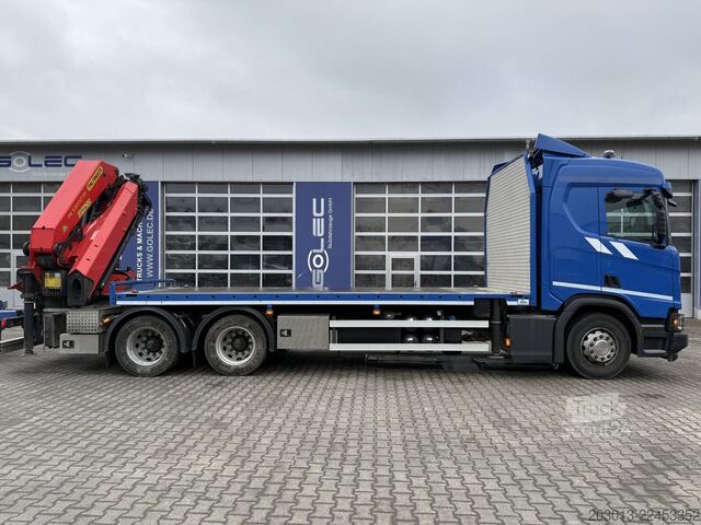 Autocarro con cassone fisso SCANIA R500 6x4 Pritsche mit Kran Palfinger PK53002 SH