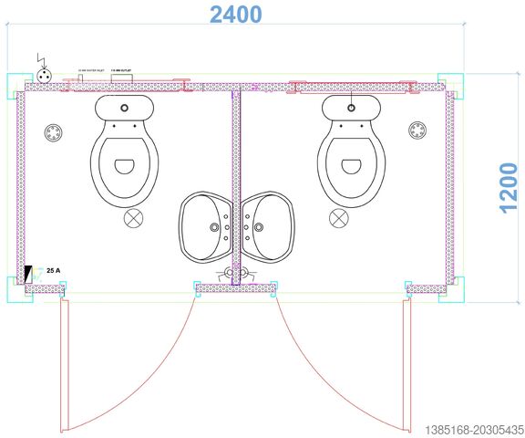 حاويات صحية Elipo® WC Sanitärcontainer Doppelkabine Toilette Frau / Frau Voll Ausgestattet