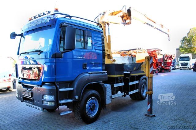 Lastbil med flak MAN TGS 18.480 4x4 BLS SZM+Pritsche MKG HLK 340 Kran