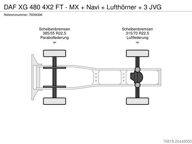 Standard tractor unit DAF XG 480 4X2 FT - MX + Navi + Lufthörner + 3 JVG