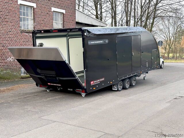Automašīnu pārvadātājs furgons Brian James Trailers RACE TRANSPORTER 7 | 397-6023-35-3-10-B | TRIDEM | ZUSATZRAMPEN 600X235X219CM 3500KG GESCHLOSSENER AUTOTRAILER | SCHWARZ