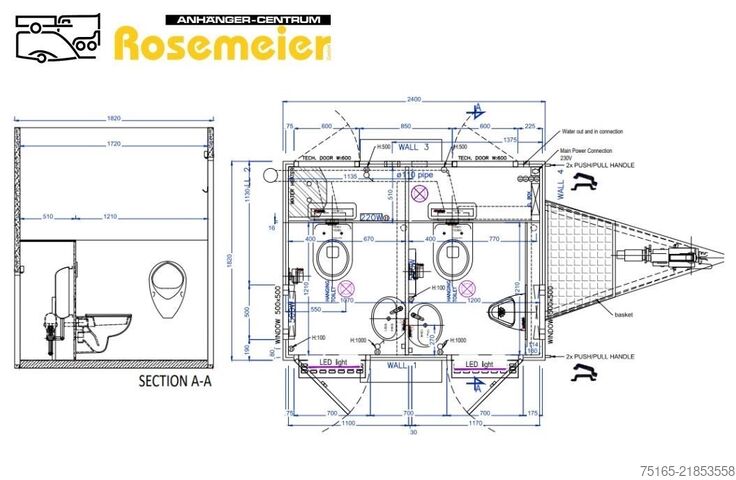 Mobilni toaletni prikolica Rosemeier EW TA-NO 1 Damen, 1 Herren + 1 Urinal Toilettenanhänger