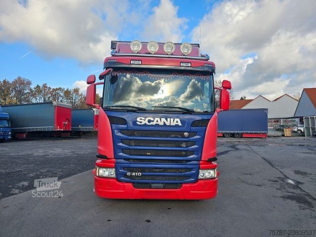 Camion cu platformă și prelată SCANIA G410 Volumen, Edscha, Hubdach+Tandemhänger
