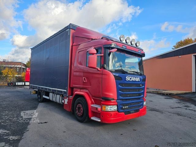 Camion cu platformă și prelată SCANIA G410 Volumen, Edscha, Hubdach+Tandemhänger