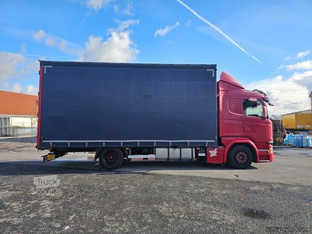 Camion cu platformă și prelată SCANIA G410 Volumen, Edscha, Hubdach+Tandemhänger