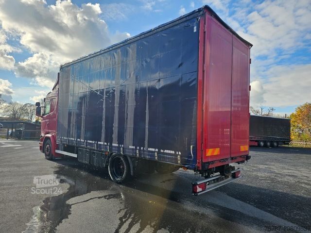 Camion cu platformă și prelată SCANIA G410 Volumen, Edscha, Hubdach+Tandemhänger