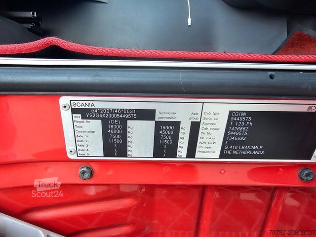 Camion cu platformă și prelată SCANIA G410 Volumen, Edscha, Hubdach+Tandemhänger