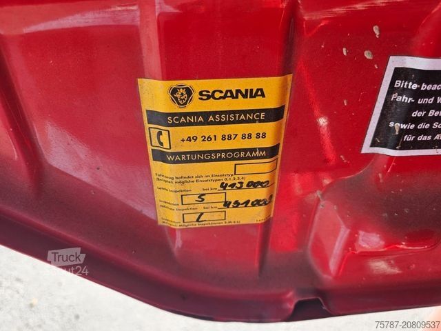 Camion cu platformă și prelată SCANIA G410 Volumen, Edscha, Hubdach+Tandemhänger