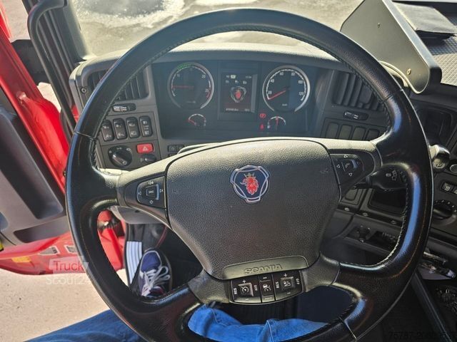 Camion cu platformă și prelată SCANIA G410 Volumen, Edscha, Hubdach+Tandemhänger