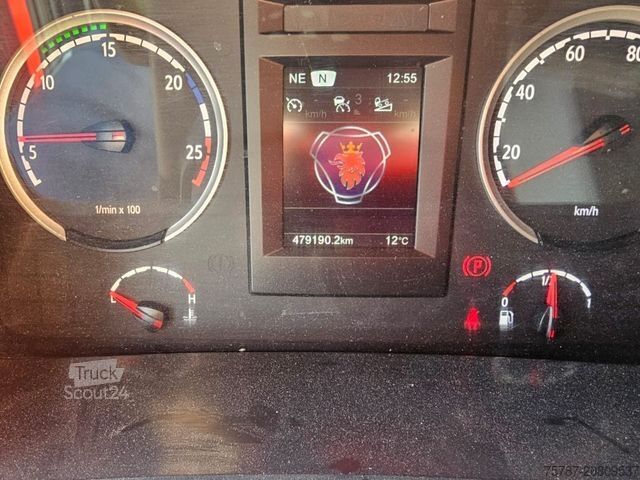 Camion cu platformă și prelată SCANIA G410 Volumen, Edscha, Hubdach+Tandemhänger