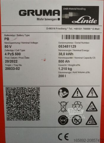Heftruckaccu GRUMA 80 Volt 4 PzS 500 Ah