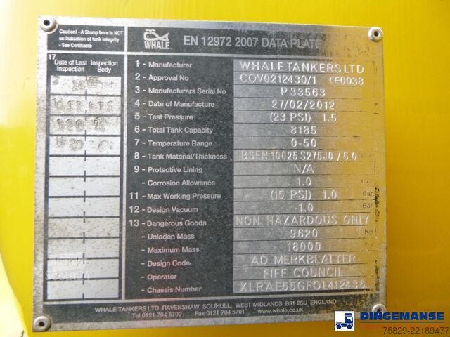 Kolkenzuiger DAF LF 55.220 4X2 Whale vacuum tank 8.1 m3