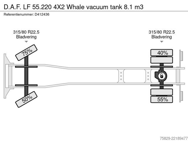 Kolkenzuiger DAF LF 55.220 4X2 Whale vacuum tank 8.1 m3
