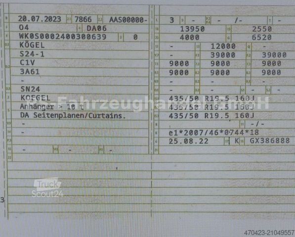 Open semitrailer with tarp KÖGEL S24-1*Volumen* LiftA*Hubdach*