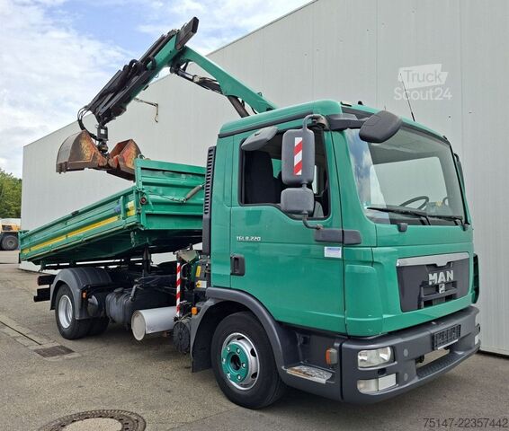 Furgón volquete trilateral MAN TGL 8.220 4x2 Meiller Kipper Kran Greifer Funk
