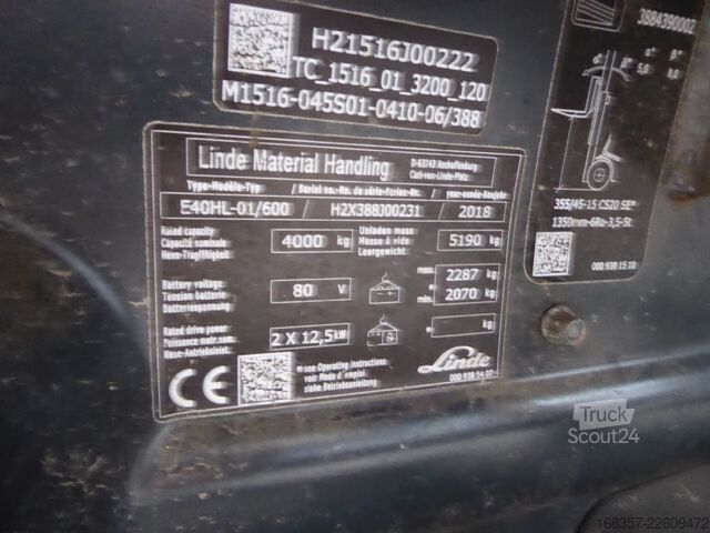 Priekšējās iekrāvēja autoiekrāvējs Linde E40H-01/600