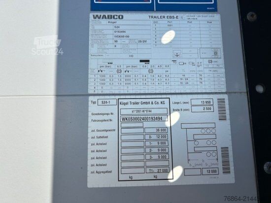 Otevřený návěs s plachtou KöGEL SN24 TAUTLINER, PALETTENKASTEN, SAF-ACHSEN
