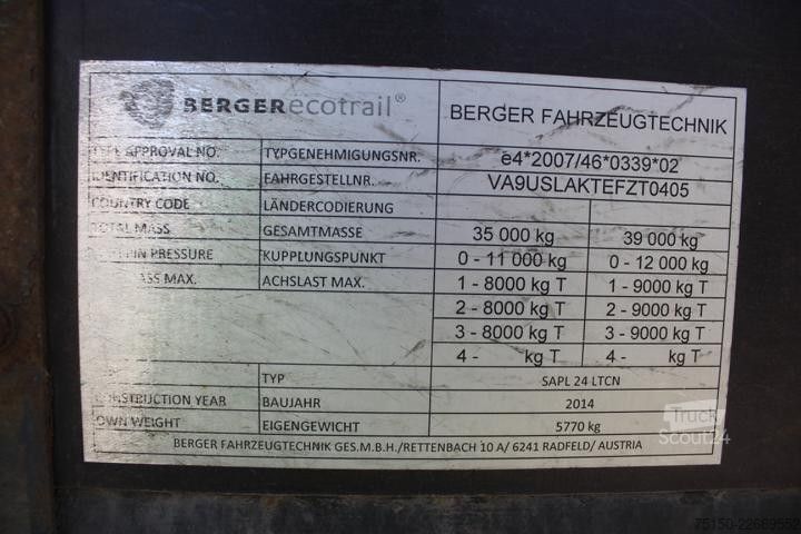 Otevřený návěs s plachtou BERGER SAPL 24 LTCN Tautliner COIL - SAF Achse Nr.: 405