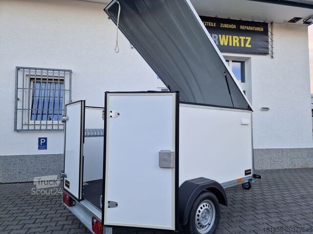 Box trailershop Kofferanhänger mit Deckel 245x130x140cm 750kg 100kmH 205cm hoch
