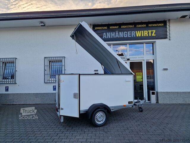 Box trailershop Kofferanhänger mit Deckel 245x130x140cm 750kg 100kmH 205cm hoch