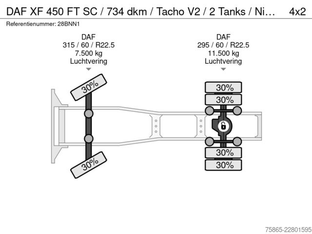 Sējums SZM DAF XF 450 FT SC / 734 dkm / Tacho V2 / 2 Tanks / N...