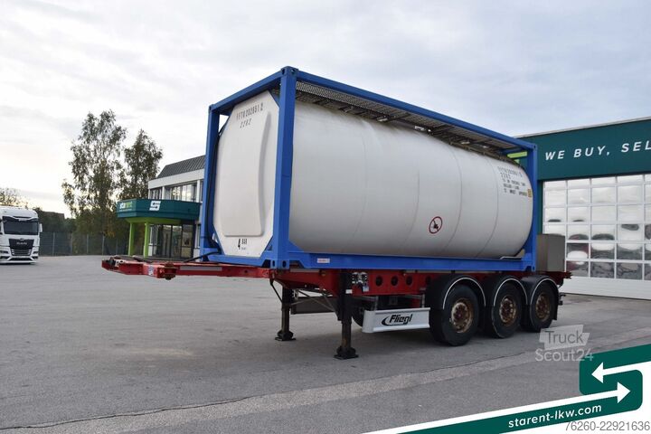 Vaihtolava-puoliperävaunu FLIEGL Containerchassis light + Singamas Tank SAF