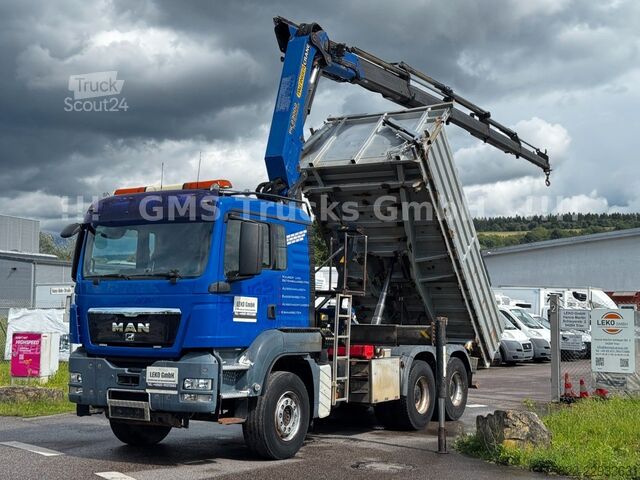 Kolmisivuinen kippiauto MAN TGS 33.480 / 6X4 / Mei BORDM /25m Kran Palfinger