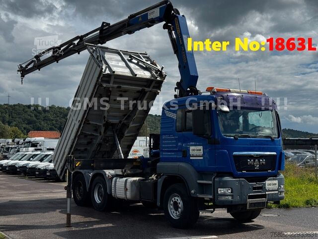 Kolmisivuinen kippiauto MAN TGS 33.480 / 6X4 / Mei BORDM /25m Kran Palfinger