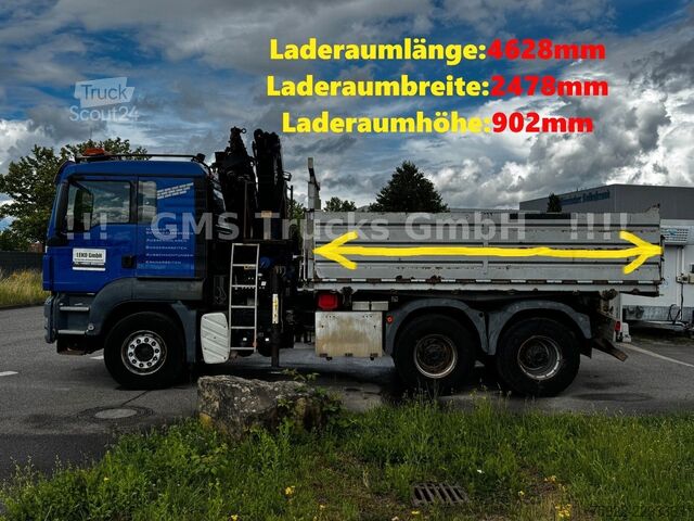 Kolmisivuinen kippiauto MAN TGS 33.480 / 6X4 / Mei BORDM /25m Kran Palfinger