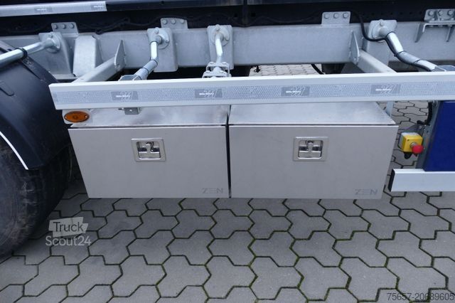 Trīspusējā pašizgāzēja piekabe MÜLLER-MITTELTAL 20 to. Tandem Haken-Containeranhänger