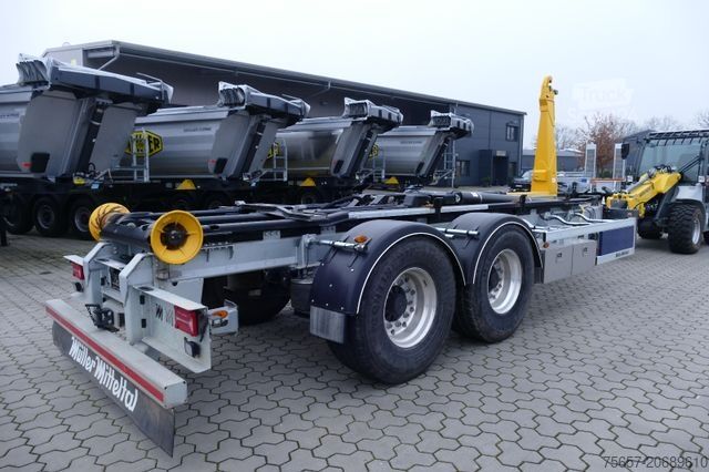 Three-way tipper trailer MÜLLER-MITTELTAL 20 to. Tandem Haken-Containeranh. mit Container