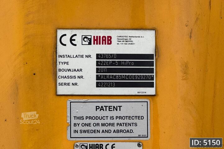Vrachtwagen met kraan DAF CF 85.410 SC, Euro 5, 8x2 / Hiab 422 EP5 + Radi...