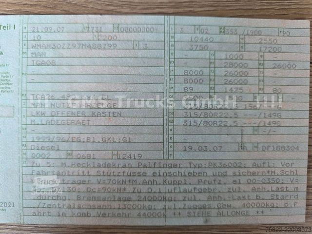Кран-манипулятор на шасси грузовика MAN TGA 26.480 / 6X4 / Palfinger Kran PK 36002