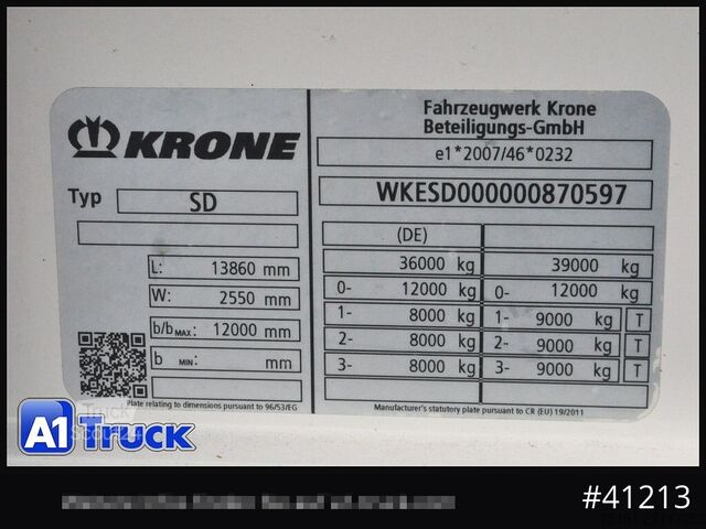 Avoin puoliperävaunu pressulla KRONE SD, Getränke, Safe Curtain, LBW, Lenkachse,
