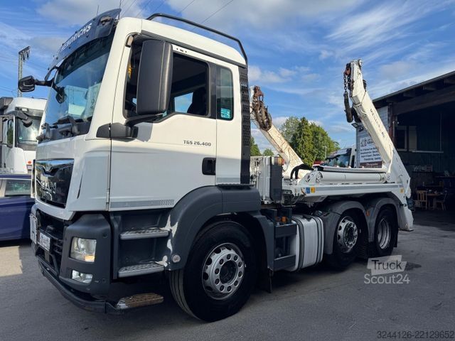 Pašizgāzējs kravas automobilis MAN TGS 26.400 BL/Meiller-AK16-Funk-6x2-Vorlauf-Lenk