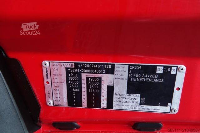 Tracteur routier standard SCANIA R 450 / LOWDECK / MEGA / OPONY 100% /  2021  / 