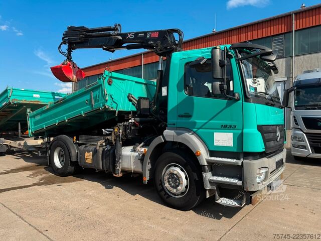 Trijų pusių savivartis sunkvežimis MERCEDES-BENZ AXOR 1833*DREISETENKIPPER*HIAB KRAN 12 M*MEILLER