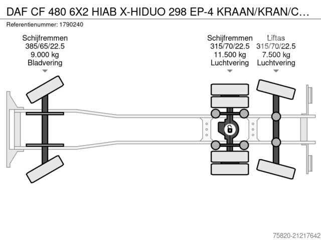 Autokrāna kravas automašīna DAF CF 480 6X2 HIAB X-HIDUO 298 EP-4 KRAAN/KRAN/CRA...