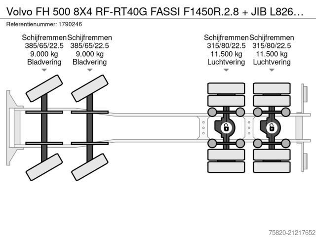 Camión grúa Volvo FH 500 8X4 RF-RT40G  FASSI F1450R.2.8 + JIB L82...