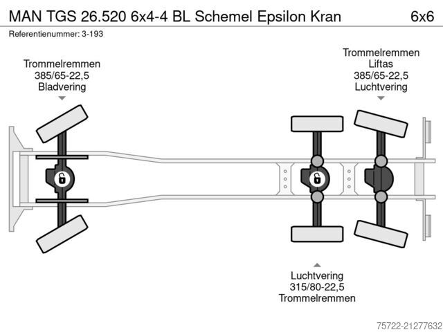 Превозвач на дървен материал MAN TGS 26.520 6x4-4 BL Schemel Epsilon Kran