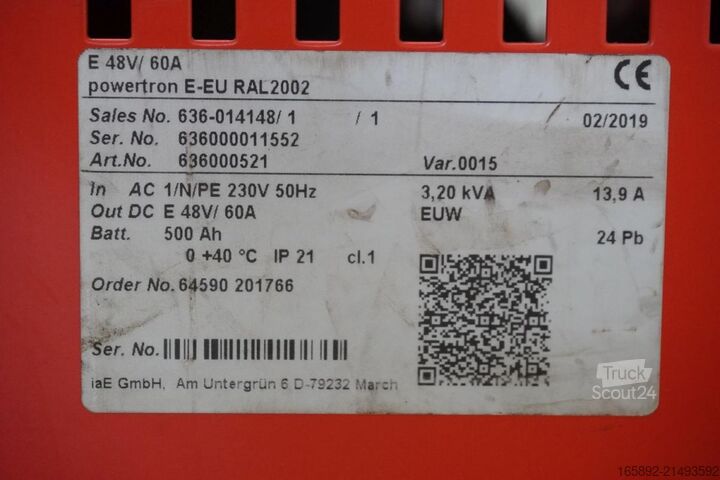 Batería de carretilla elevadora INDUSTRIE AUTOMATION powertron E-EU E 48V/60A