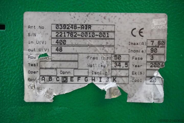 Batería de carretilla elevadora HOPPECKE trak air HF 039248-AIR 48V/90A