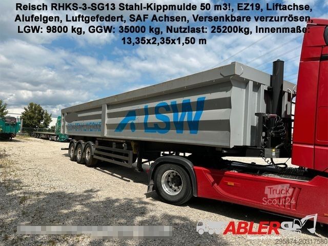 Semi-remorque benne REISCH RHKS-3-SG13 Kippmulde 50m3 Schrottmulde Abbruch