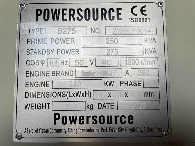 Agregado Baudouin 6M16G275/5 - 275 kVA Generator - DPX-19873