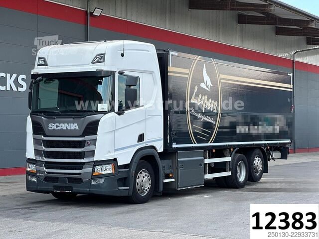 Autocamion transport băuturi SCANIA R410 6x2 LL Getränkewagen/LBW/NAVI/KLIMA/ACC/LDW