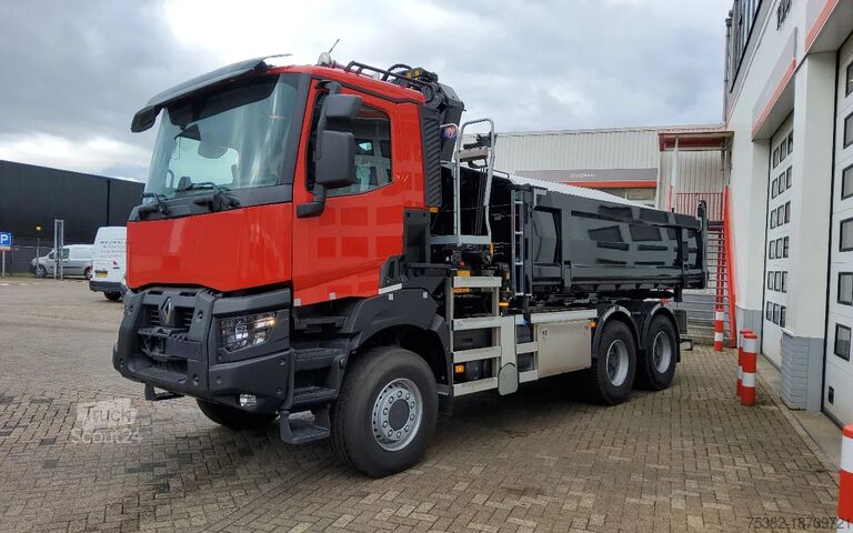 Самосвал с краном Renault K 480 - 13 LITER P6X6 - 29 TON - HMF KRAAN + H...