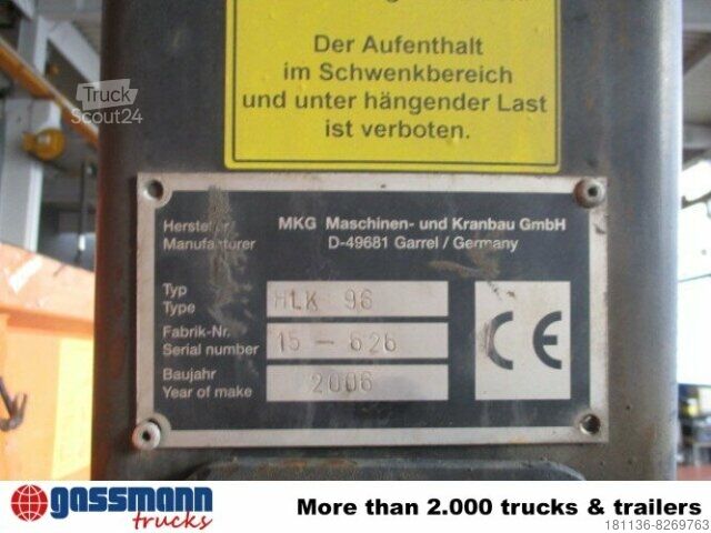 Grue montée sur camion  HLK 96a2 , Greifersteuerung, faltbar,Hochsitz