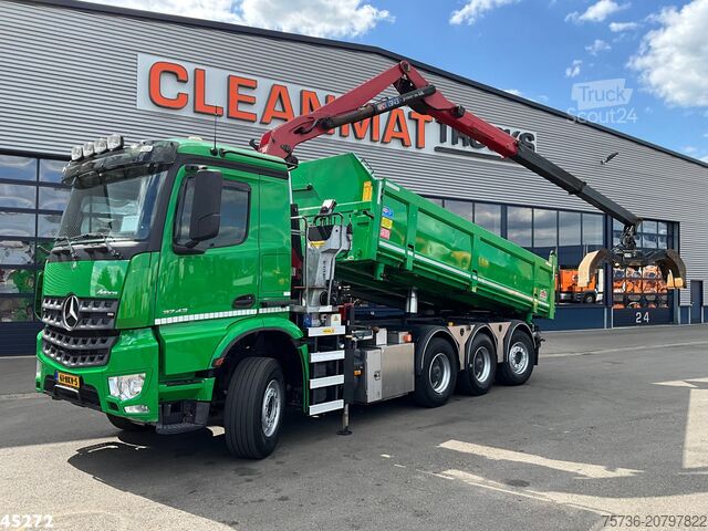Kipper met kraan Mercedes-Benz Arocs 3743 8x4 Euro 6 HMF 19 Tonmeter Elektrisc...
